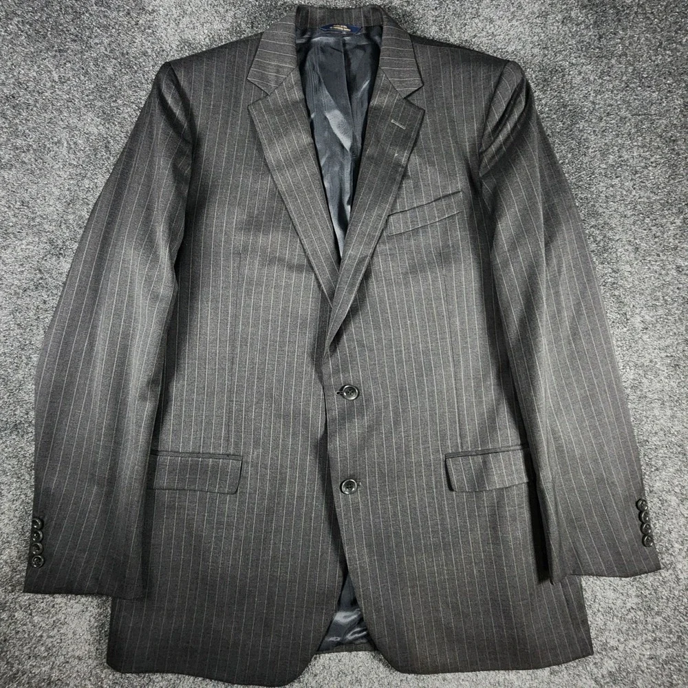 Brooks Brothers Suit Mens 46XL 35W Grey Pinstripe 1818 Fitzgerald Made In USA